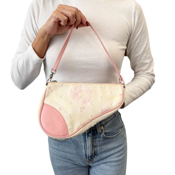 Christian Dior Vintage 2003 Distressed Floral Denim Mini Saddle Bag [106219] - Picture 2 of 15